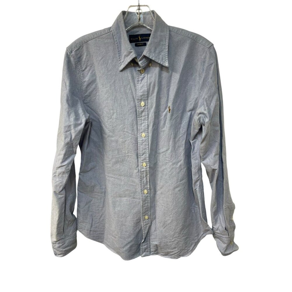 Ralph Lauren Women's Blue 100% Cotton Slim Fit Long Sleeve Button Up Shirt L